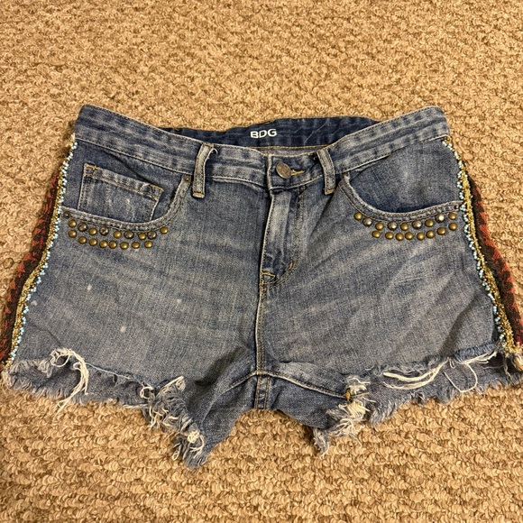 Urban Outfitters BDG Beaded Studded Y2K Distressed Jean Short Size 26 Festival - Picture 2 of 10